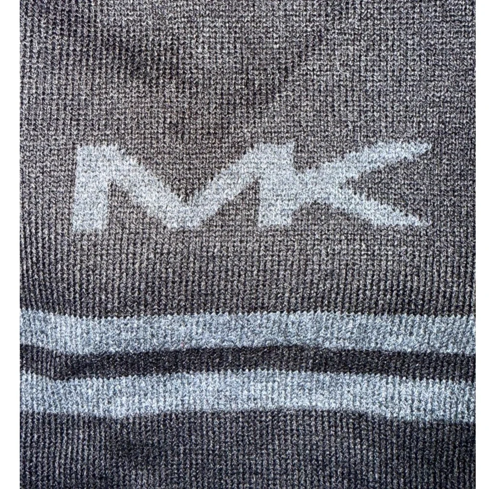 Michael Kors Mens Black Gray MK‎ Logo Knit Winter Scarf Striped Acrylic